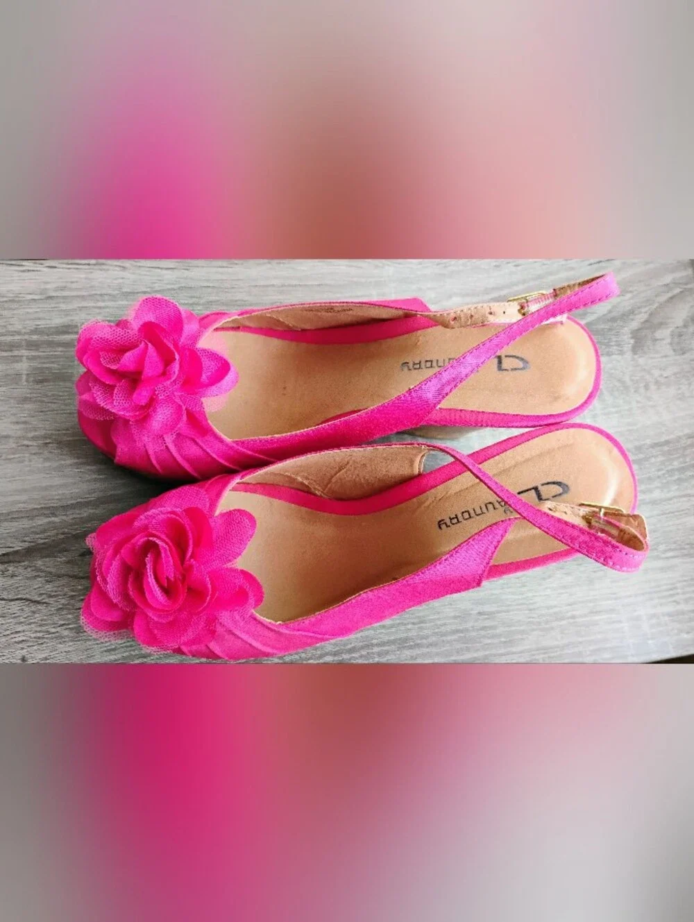 Laundry By Shelli Segal Hot Pink Floral Slingback Wedge Sandals